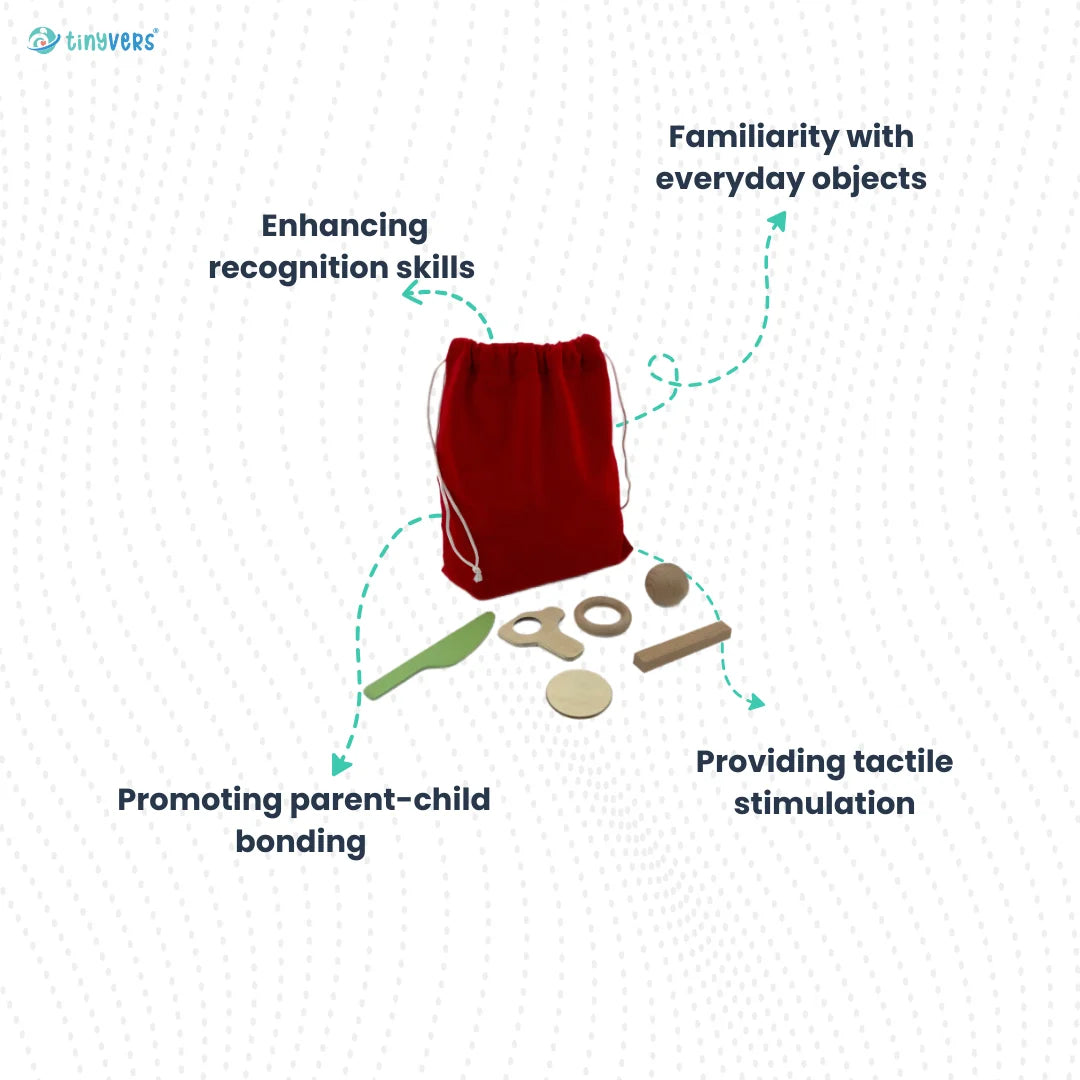 Montessori items with bag for object identification