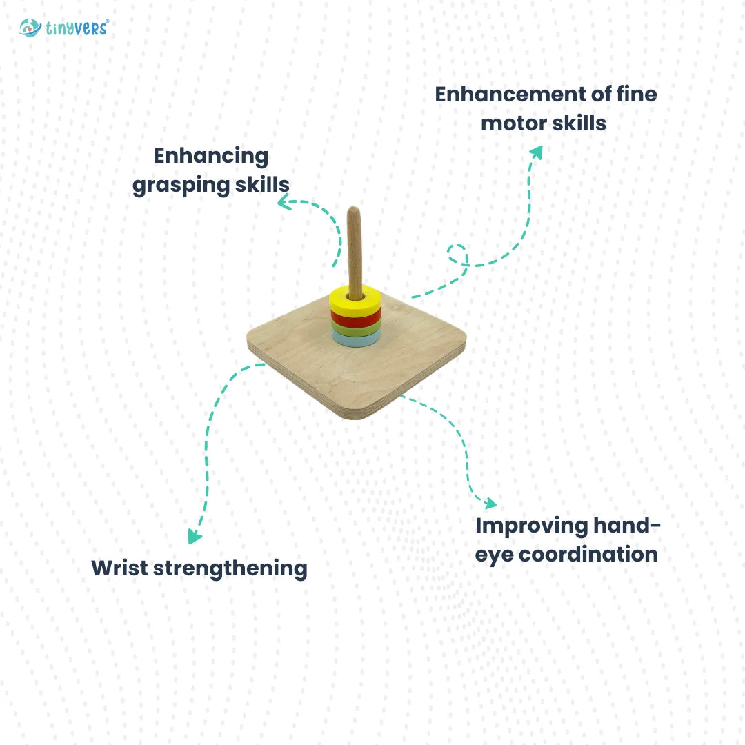 Montessori toddler discs on vertical dowel