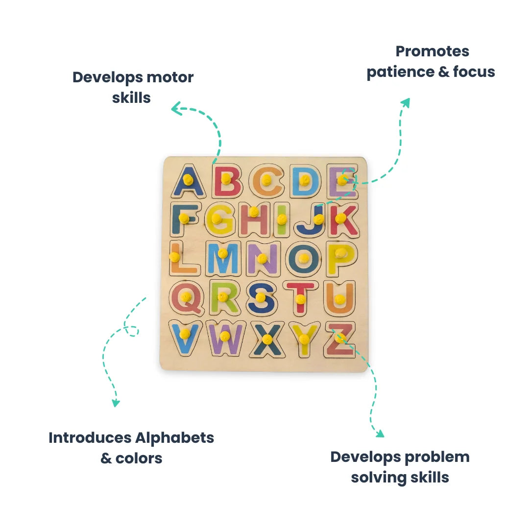 Wooden Alphabets learning Educational Puzzle board Activity Toy|Matching & Sorting Board Puzzle for Pre-School Toddler Baby|Birthday Gift for 3+