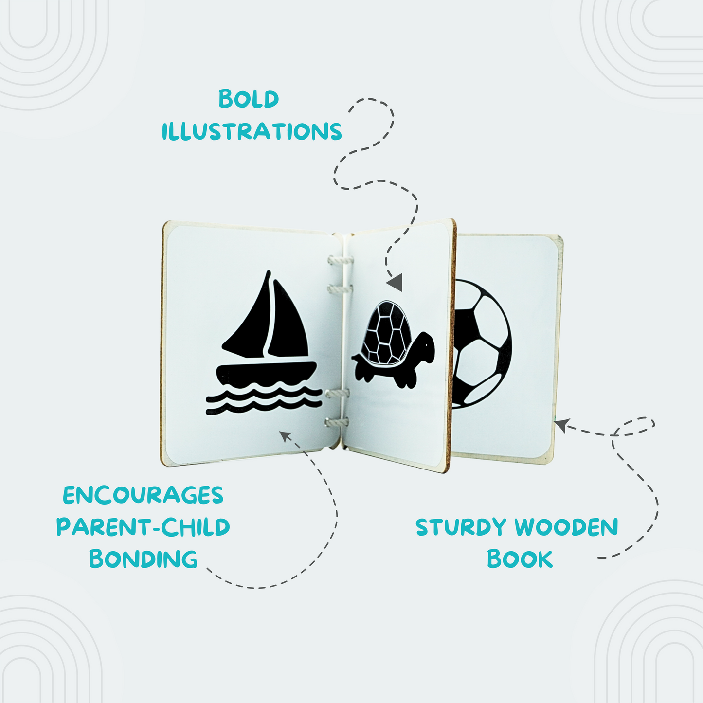 Black and White Sensory Pictorial Wooden Book For Babies