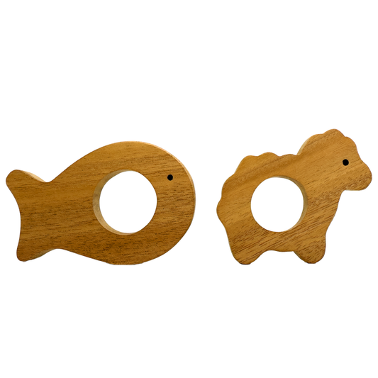 Wooden Sheep & Fish teethers for babies